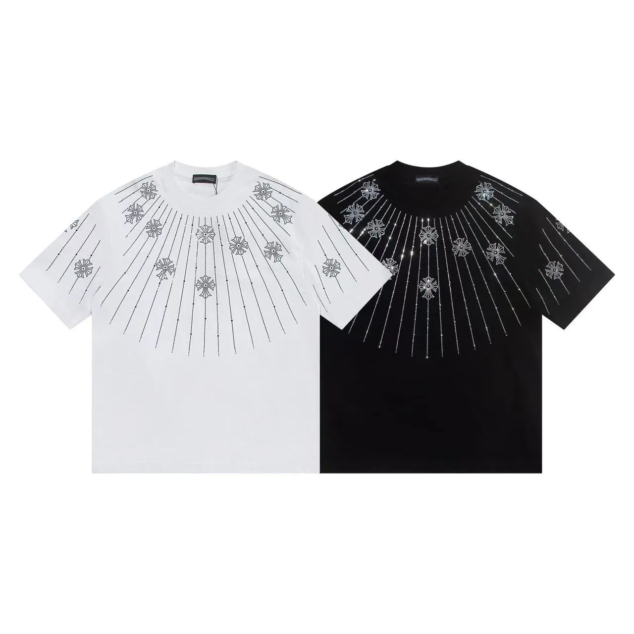 🅿️170 Style: 2025 new Croix heart hot diamond short-sleeved T-shirt Material: High version 300g double yarn combed cotton Size: S～XL Color: Black Style number: Z1002